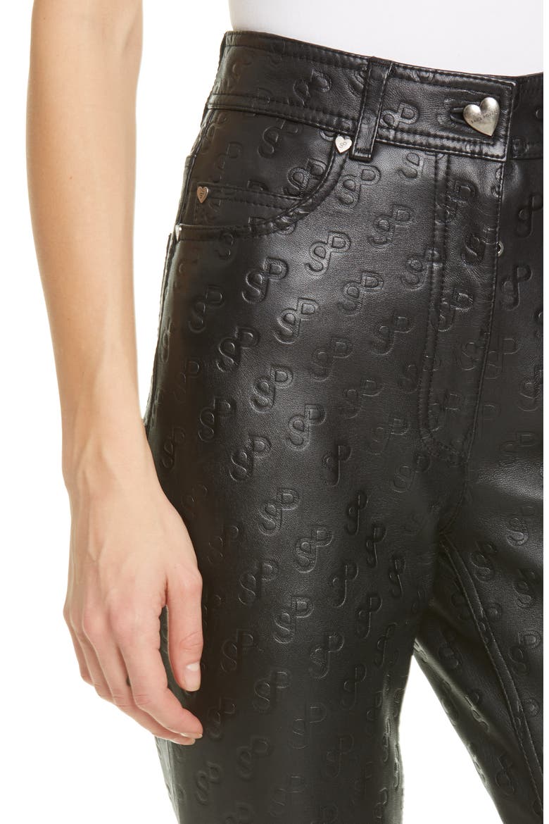 Rosita Monogram Leather Pants, Alternate, color, BLACK
