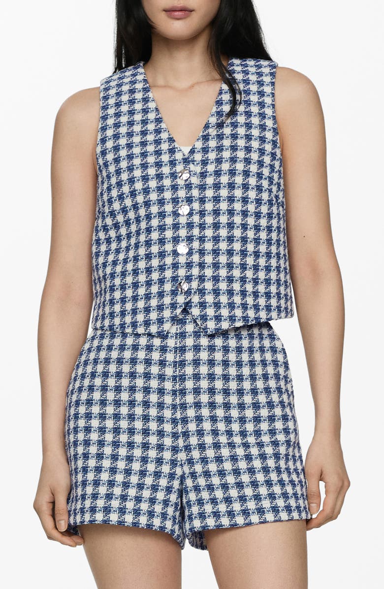MANGO Houndstooth Tweed Vest, Main, color, Blue