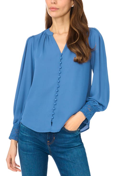 Lace Cuffed Button-Front Top