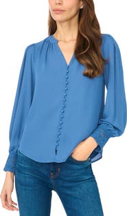 CeCe Lace Cuffed Button-Front Top