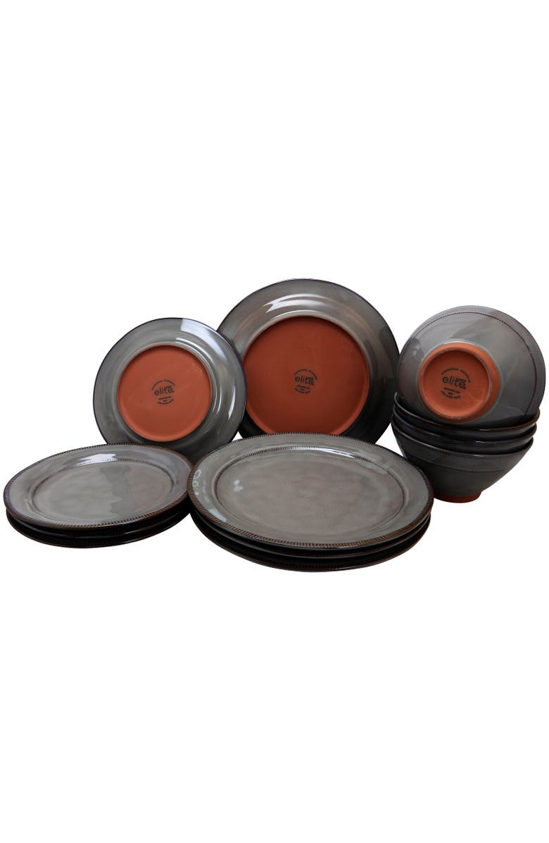 Gibson Elite Terranea 12 Piece Dinnerware Set, Alternate, color, Grey
