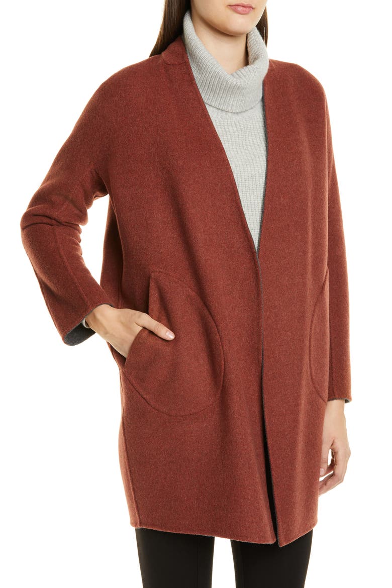 Singer Reversible Wool Blend Coat, Alternate, color, CHARCOAL/ RUST