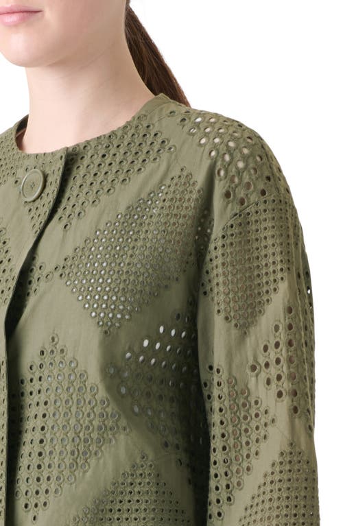 Akris Punto Boxy Diamond Eyelet Cotton Poplin Jacket In Green
