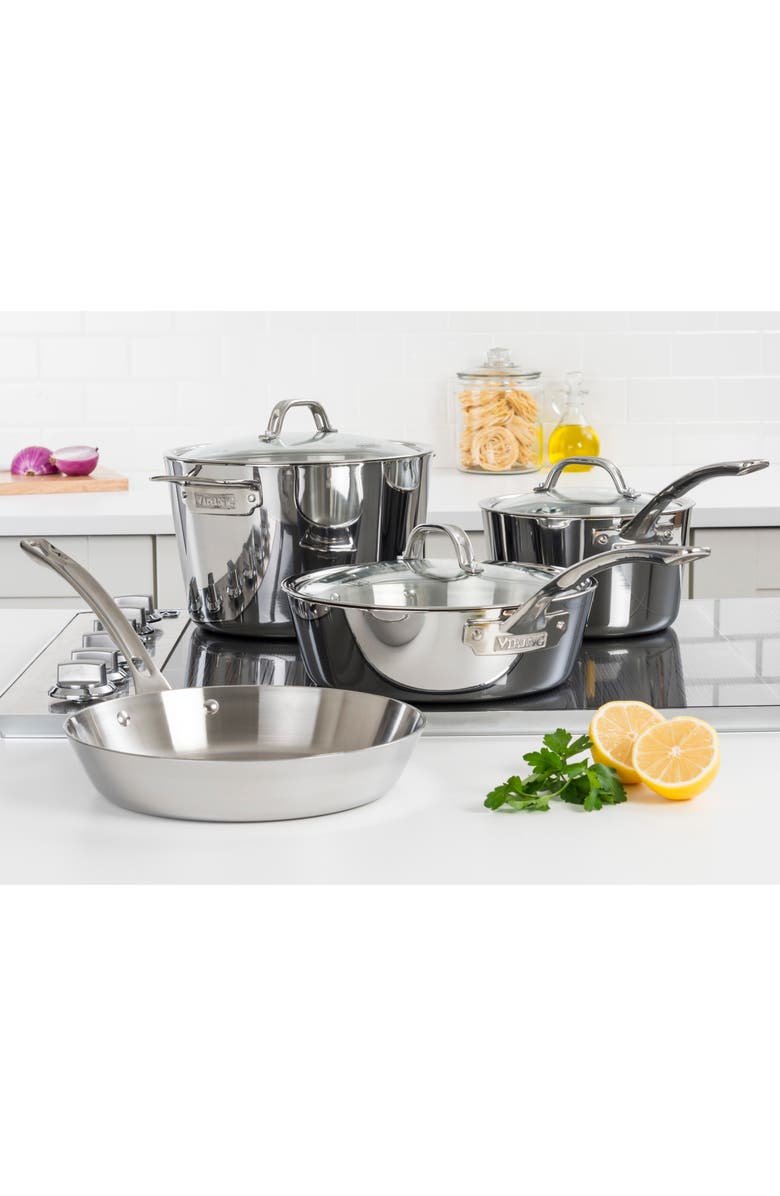 Viking Contemporary 7-Piece 3-Ply Cookware Set, Alternate, color, Stainless Steel