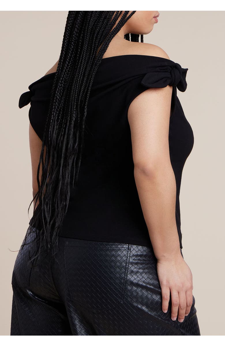 ELOQUII Off Shoulder Top With Ties, Alternate, color, Black Onyx