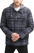 Levi's Plaid Faux Shearling Lined Jersey Hood Shirt Jacket