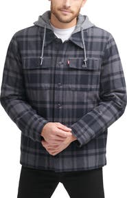 Levi's Plaid Faux Shearling Lined Jersey Hood Shirt Jacket