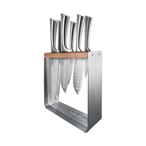 Damashiro® Kinzoku 7-Piece Knife Block + 4 Bonus Steak Knives