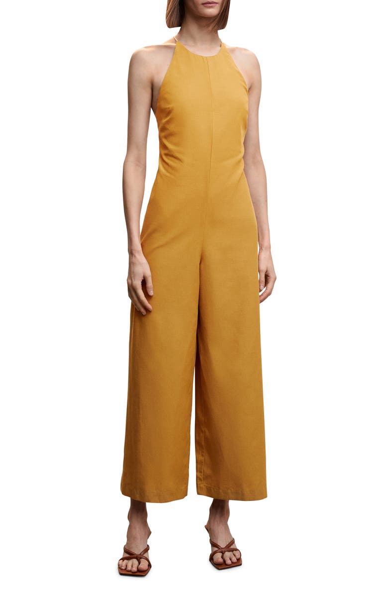 MANGO Open Back Crop Jumpsuit, Main, color, 