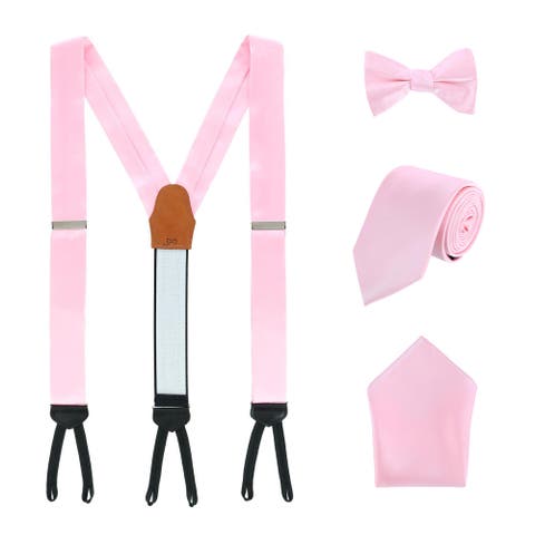 Sutton Solid Color Silk Brace Bow Tie Necktie and Pocket Square Set