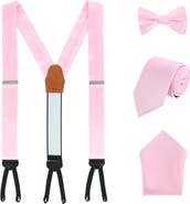 Trafalgar Sutton Solid Color Silk Brace Bow Tie Necktie and Pocket Square Set