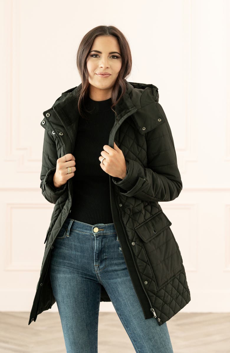 Rachel Parcell Quilted Hooded Parka, Main, color,