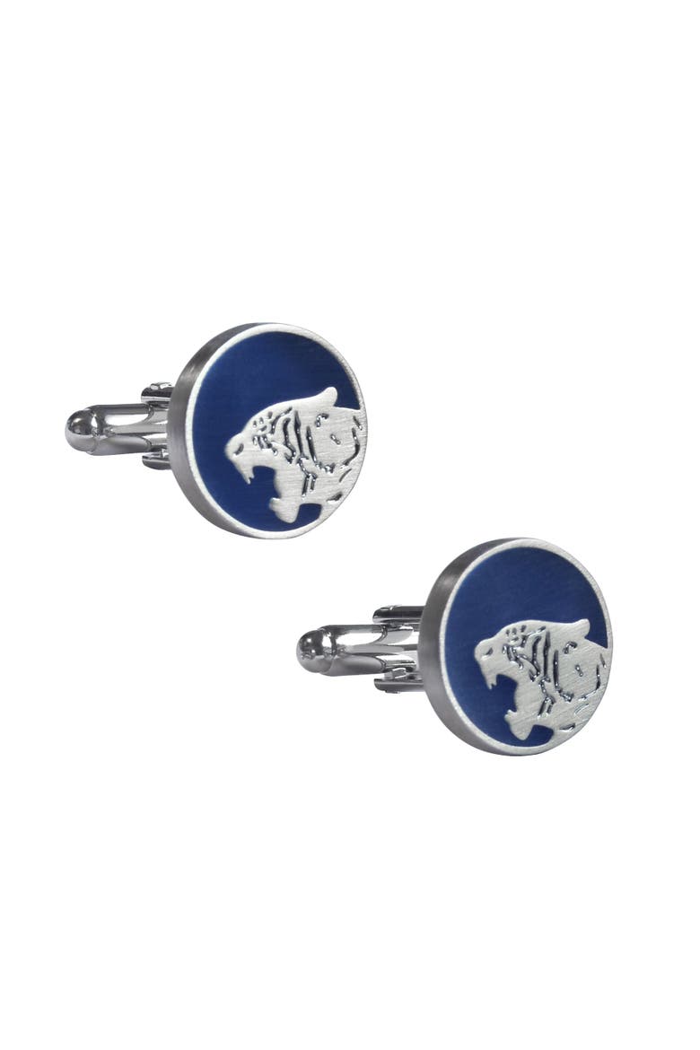 Roaring Tiger Silhouette Cufflinks with Blue Enamel, Main, color, Blue