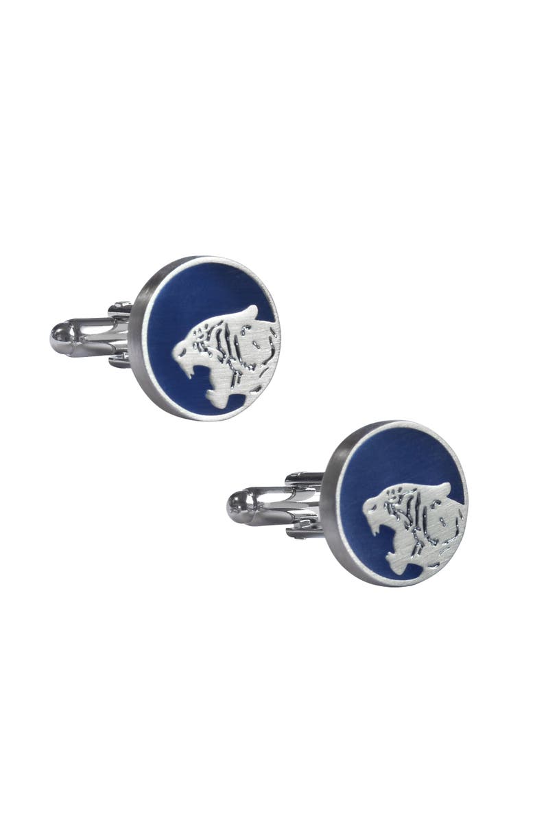 Link Up Roaring Tiger Silhouette Cufflinks with Blue Enamel, Main, color, Blue
