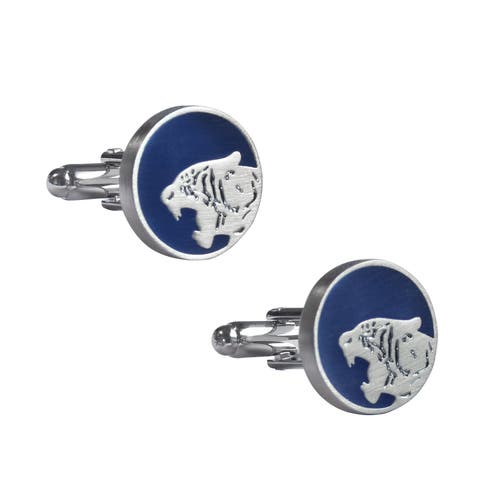 Link Up Roaring Tiger Silhouette Cufflinks With Blue Enamel In Metallic