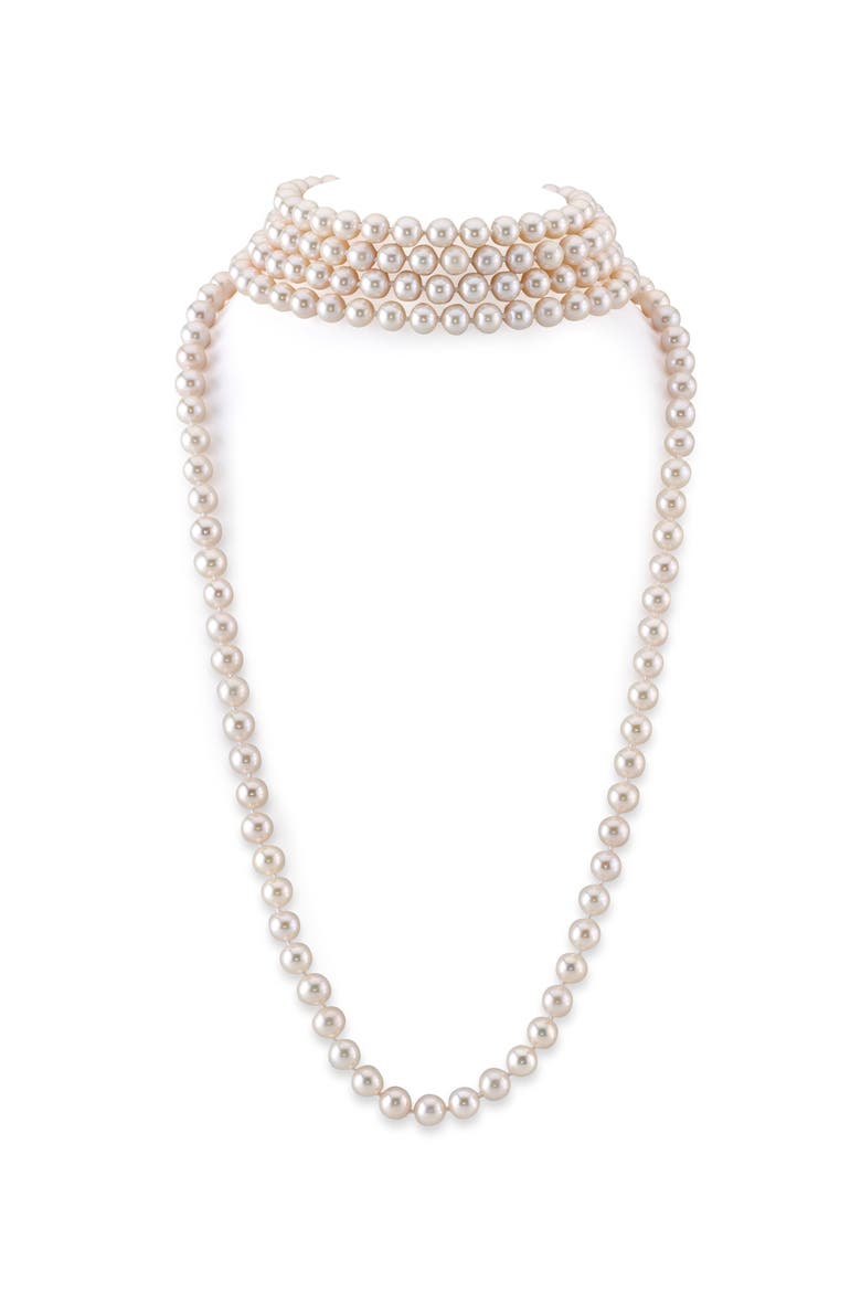 7.5-8.5mm Diana Quad 68" Length Freshwater Pearl Necklace, Main, color, Sterling Silver Clasp