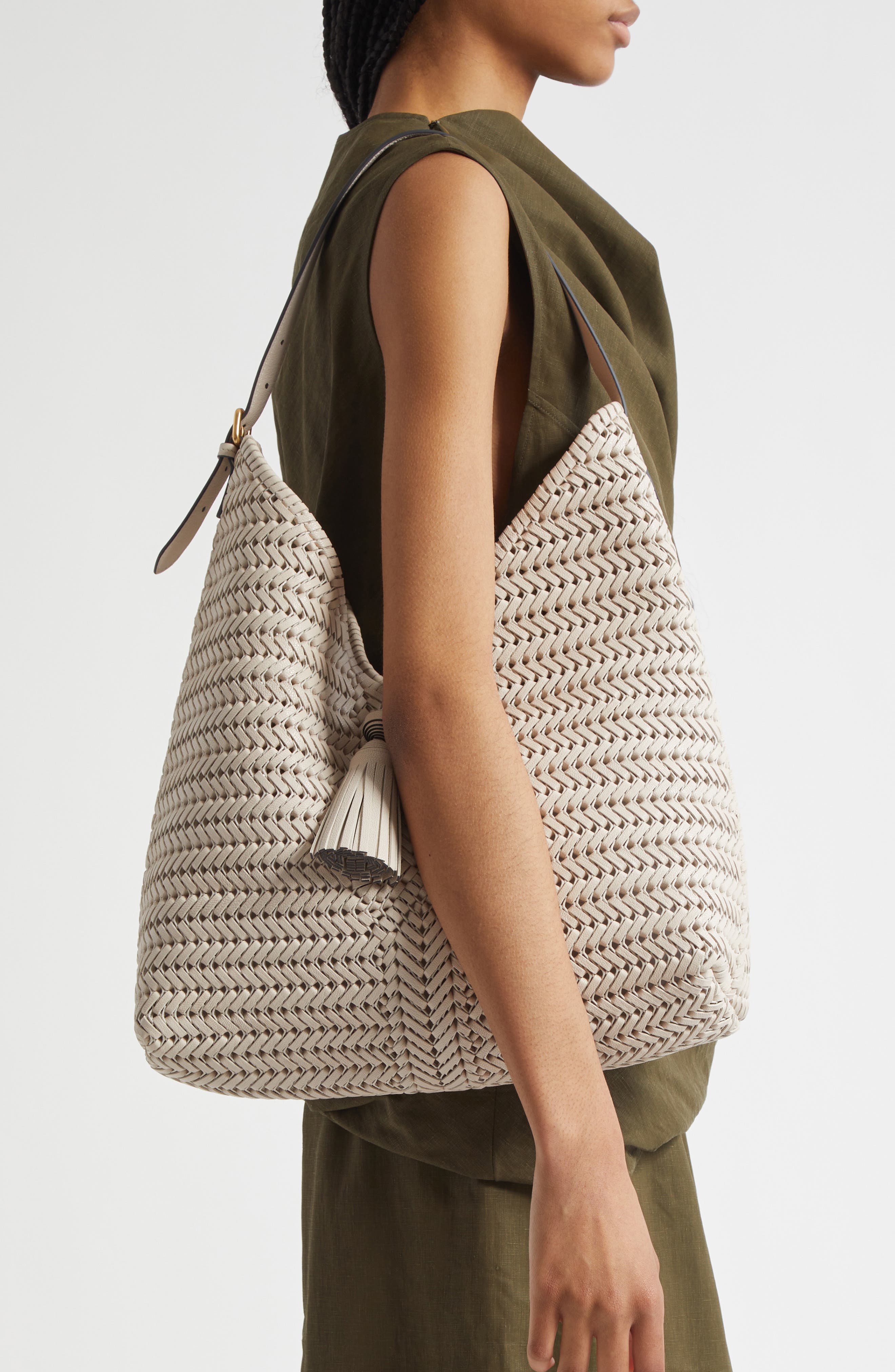 Anya Hindmarch The Neeson Herringbone Woven Leather Hobo, Alternate, color, 