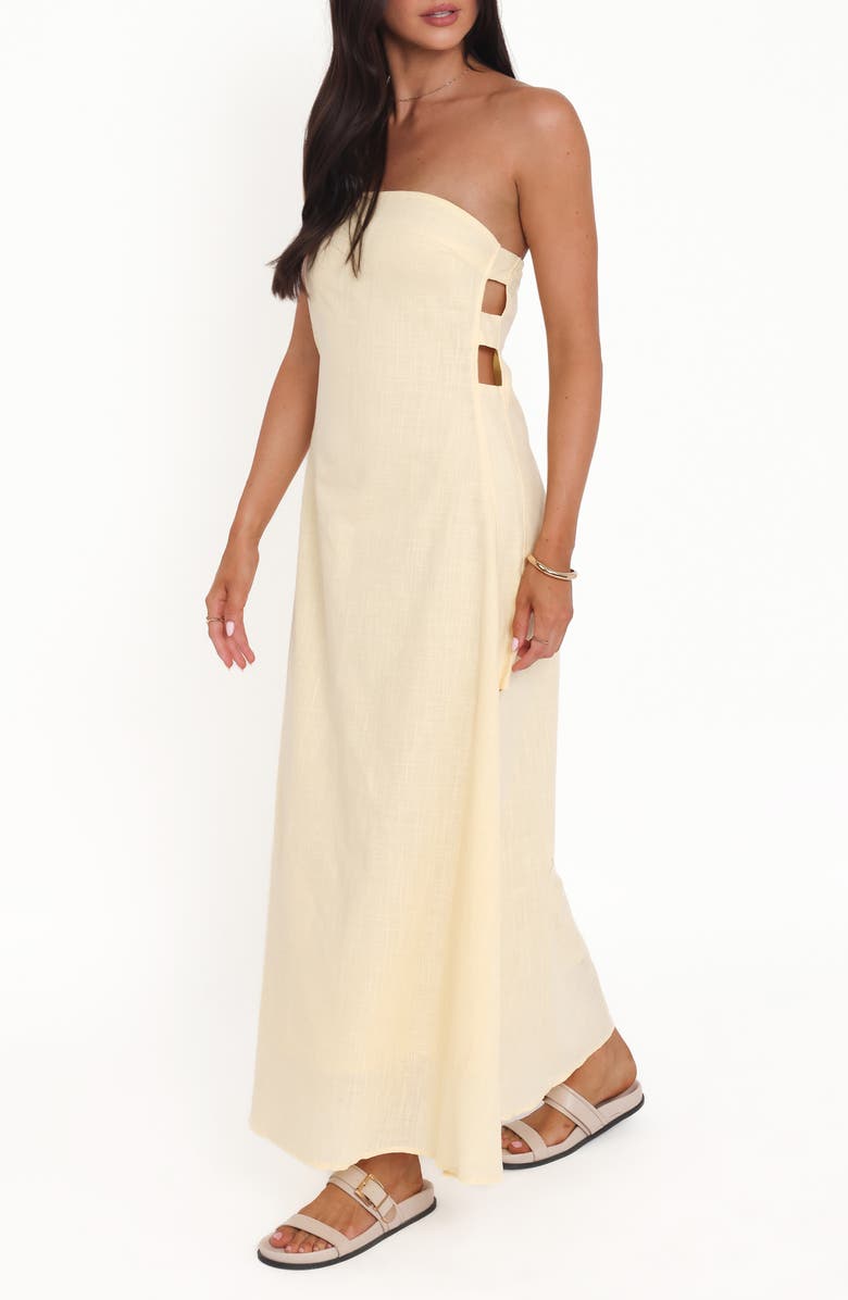 Petal & Pup Cyrus Strapless Cutout Maxi Dress, Alternate, color, Butter Yellow