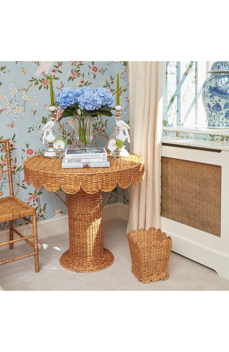 Mrs. Alice Scalloped Rattan Waste Paper Bin, Alternate, color, Natural