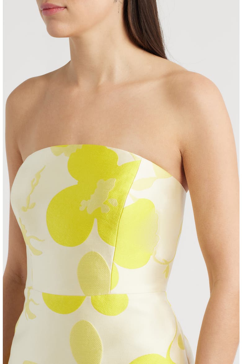 Floral Strapless Jacquard Midi Dress, Alternate, color, LEMON