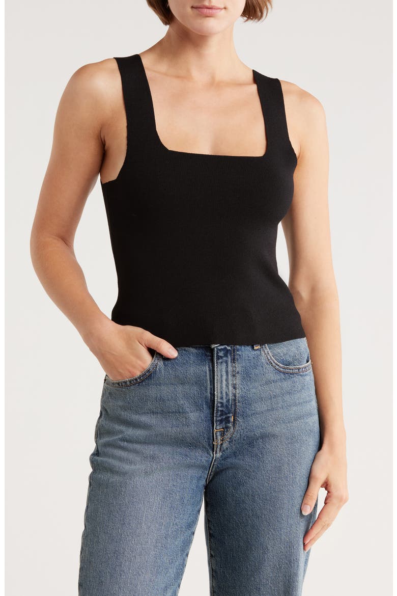 Eva Square Neck Crop Rib Tank, Main, color, BLACK