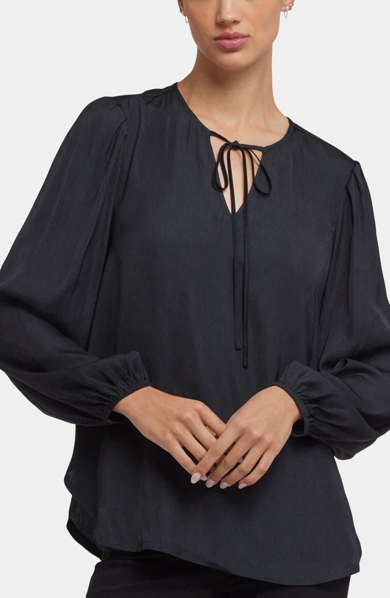 NYDJ Elsie Tie Neck Satin Top, Main, color, Black