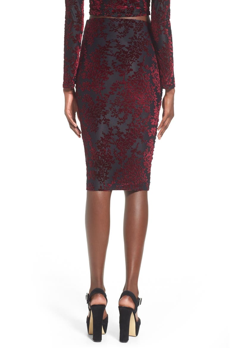 Velvet Ruched Wrap Front Skirt, Alternate, color, BURGUNDY