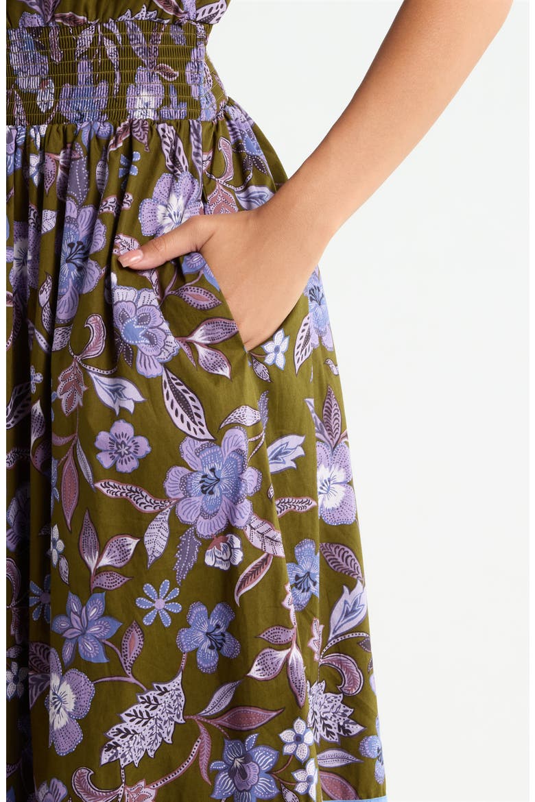 Orly Floral Smock Waist Cotton Maxi Dress, Alternate, color, OLIVE-LAVENDER