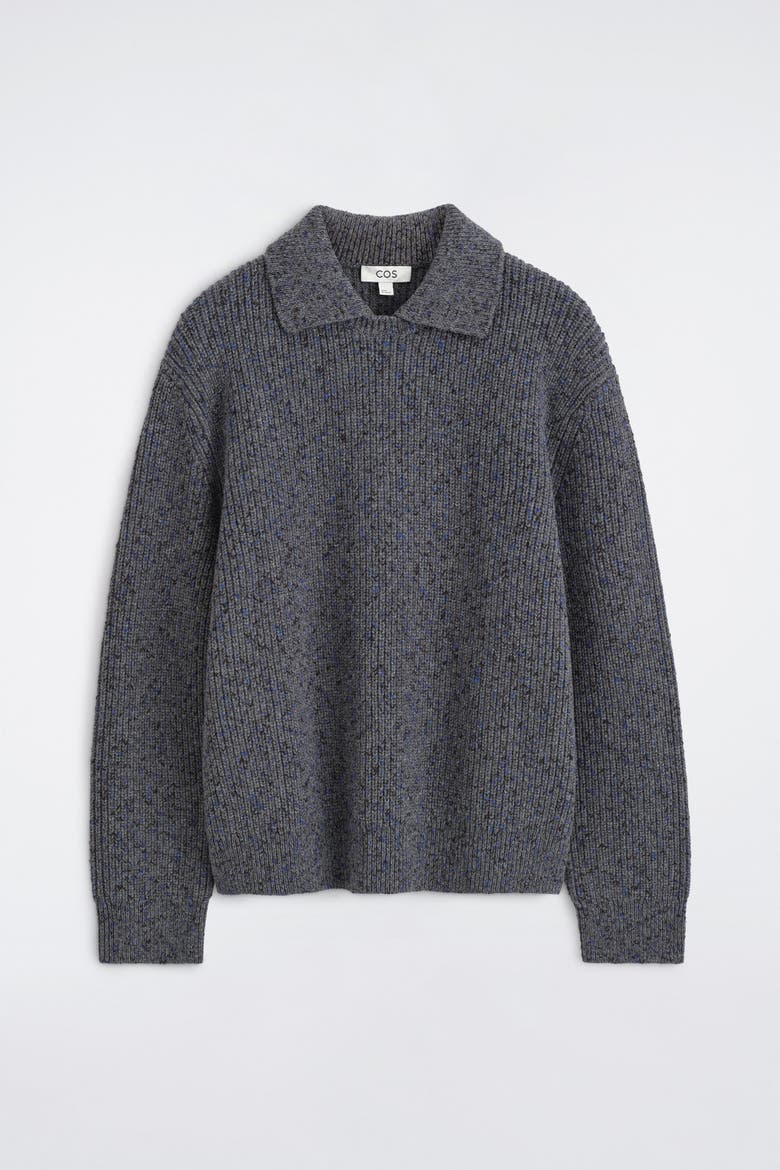 Donegal-effect Wool-cotton Polo Sweater, Alternate, color, GRAY / COBALT