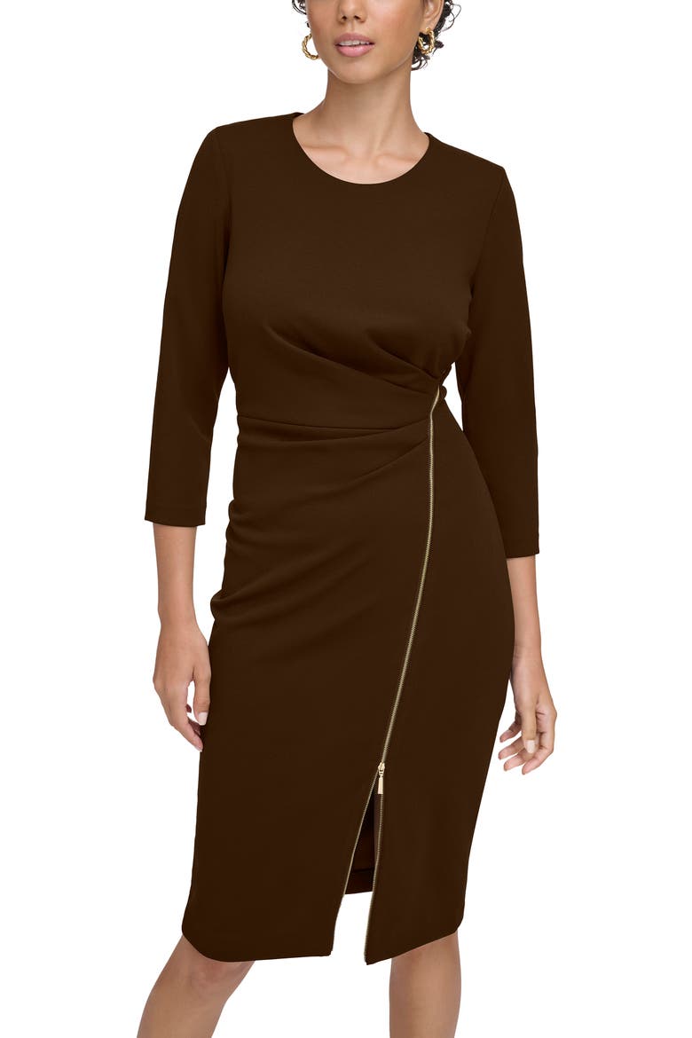 Zip Trim Sheath Dress, Alternate, color, COFFEE BEAN