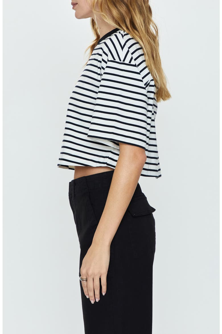 Mae Stripe Back Cutout Crop T-Shirt, Alternate, color, BLACK WHITE STRIPE