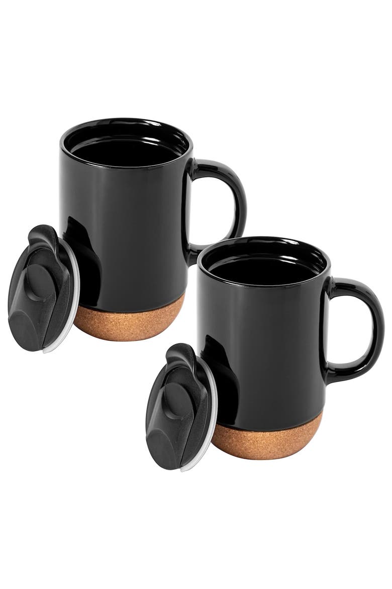 Modani 4 Piece 16.5 Ounce Stoneware Travel Mug Set with Lid and Cork Base, Alternate, color, Black