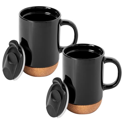 Gibson Home Modani 4 Piece 16.5 Ounce Stoneware Travel Mug Set With Lid And Cork Base In Multi