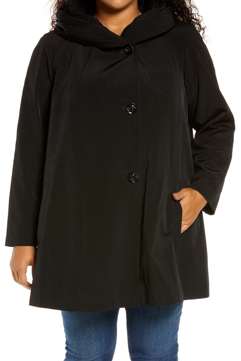 Pleated Collar Raincoat with Liner, Main, color, BLACK