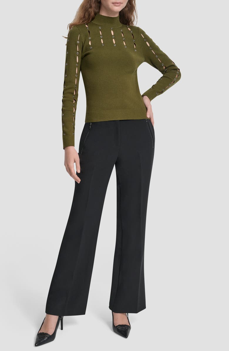 DKNY Grommet Cutout Detail Mock Neck Sweater, Alternate, color, Dark Olive