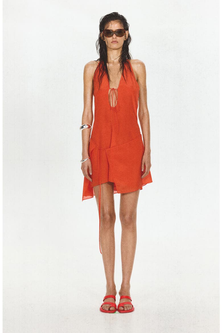 Silk Overlay Halter Minidress, Alternate, color, RED