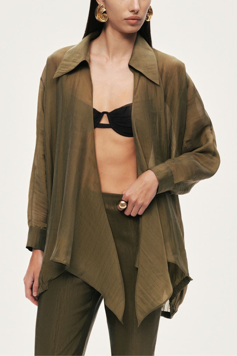 Fluid Open-Front Shirt, Main, color, Khaki