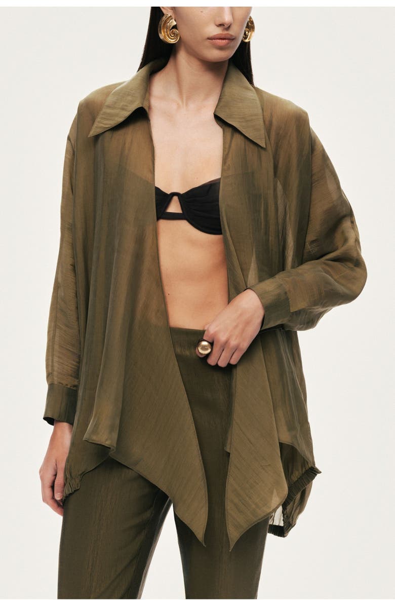 Nocturne Fluid Open-Front Shirt, Main, color, Khaki