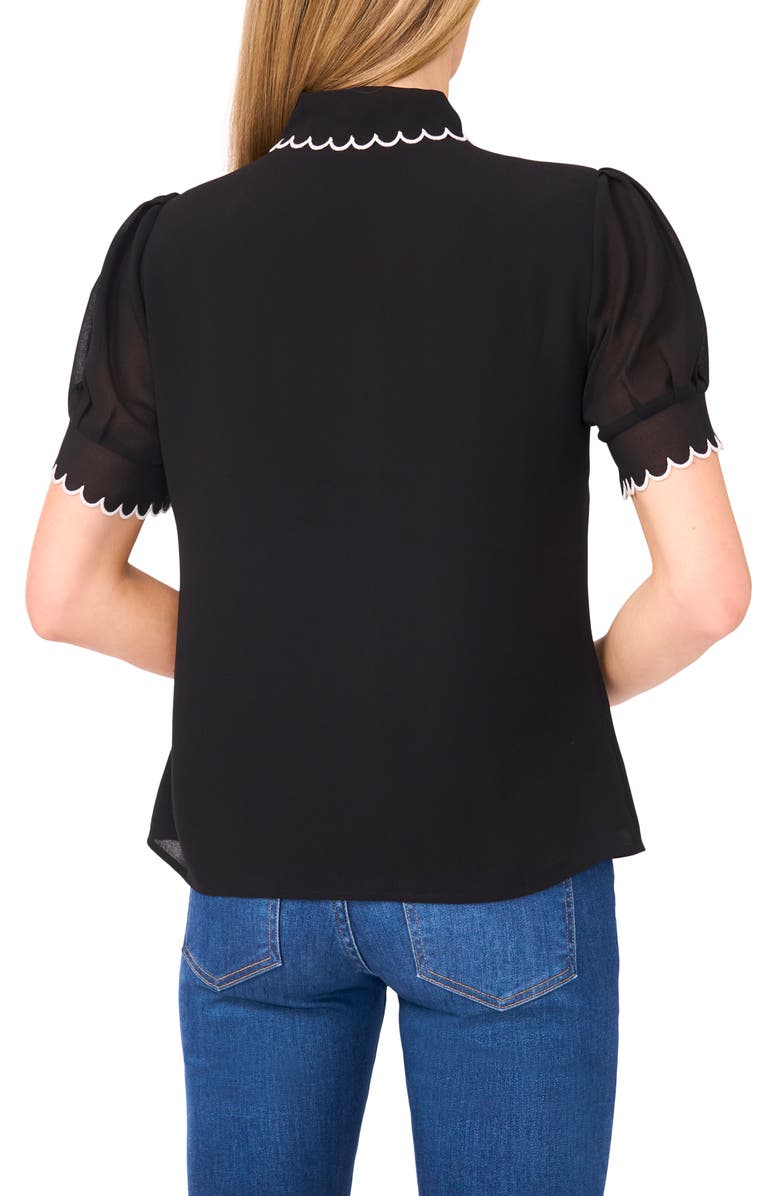 CeCe Scallop Trim Puff Sleeve Button-Up Shirt, Alternate, color, 
