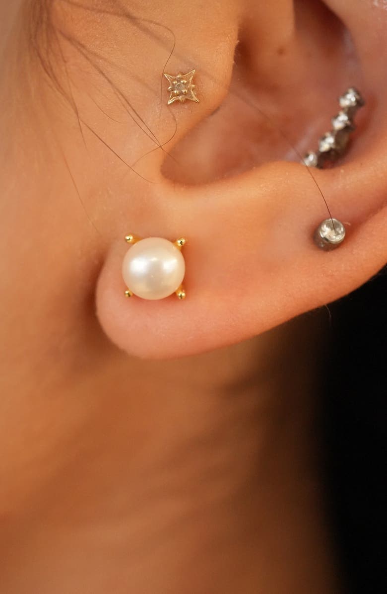 Argento Vivo Sterling Silver Freshwater Pearl Stud Earrings, Alternate, color, Gold