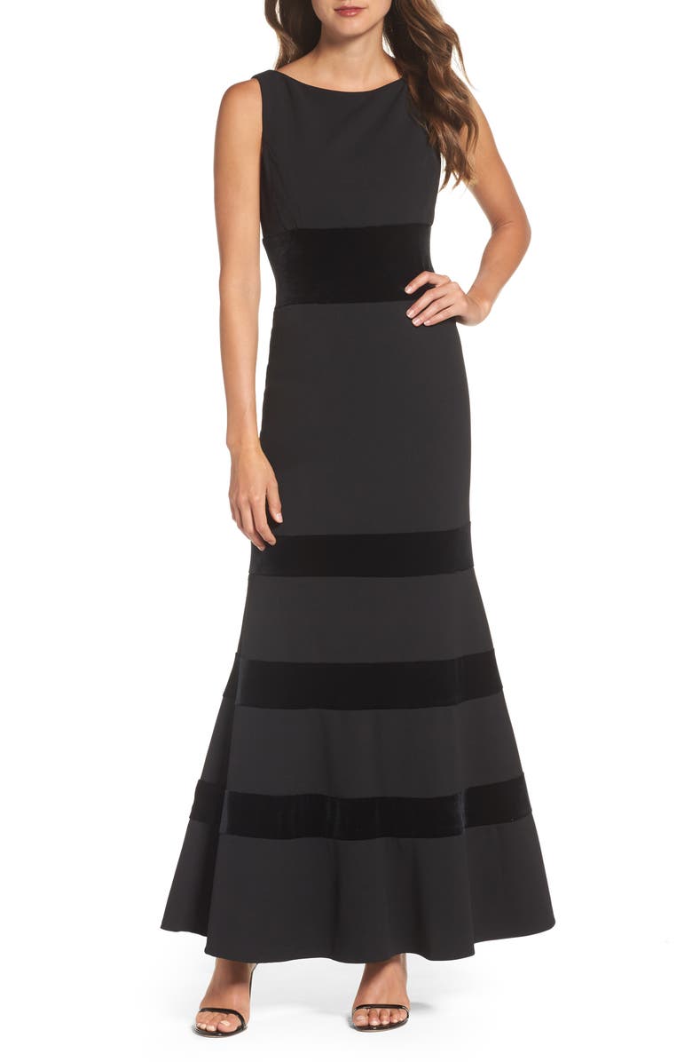 Vince Camuto Velvet & Scuba Crepe Mermaid Gown, Main, color, 