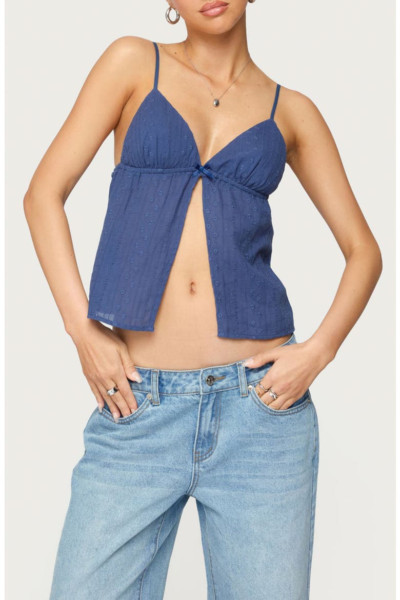 Otis Eyelet Split Front Camisole, Main, color, NAVY
