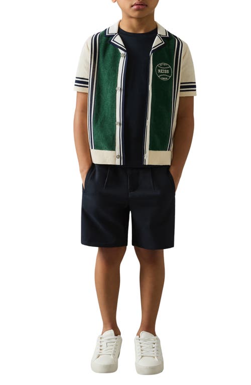 Reiss Kids' Appling Sr. Stripe Cotton Button-up Polo Sweater In Green/off White