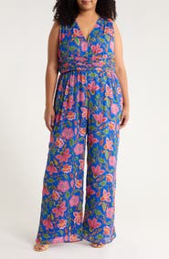 SUGARLIPS Wendey Metallic Stripe Floral Sleeveless Jumpsuit