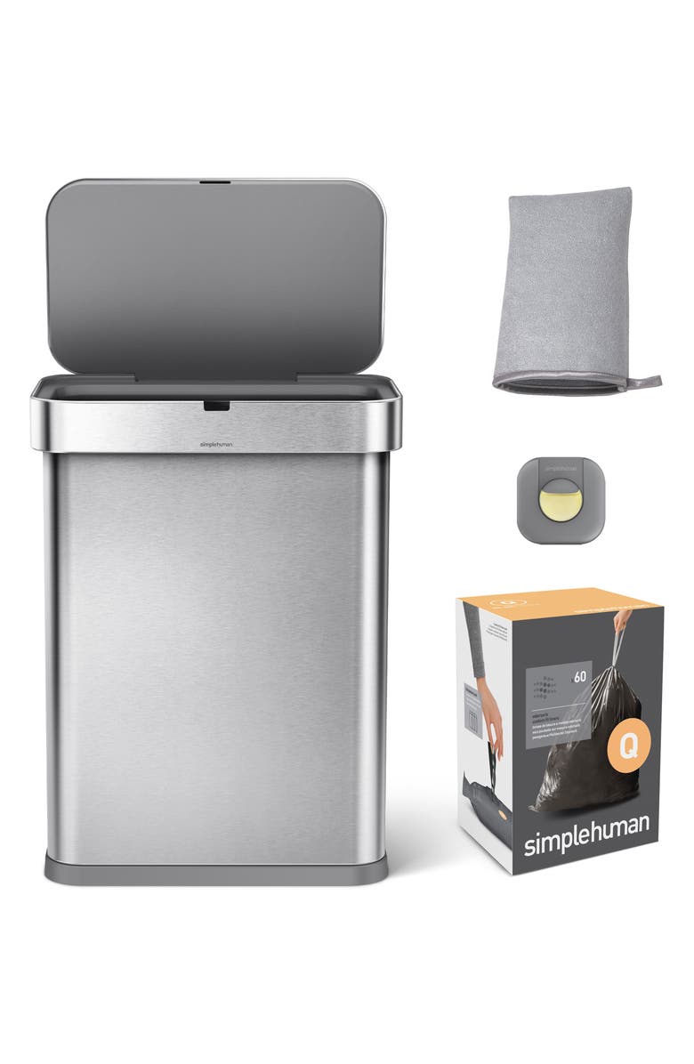 simplehuman 58-Liter Rectangular Sensor Trash Can Set, Main, color,