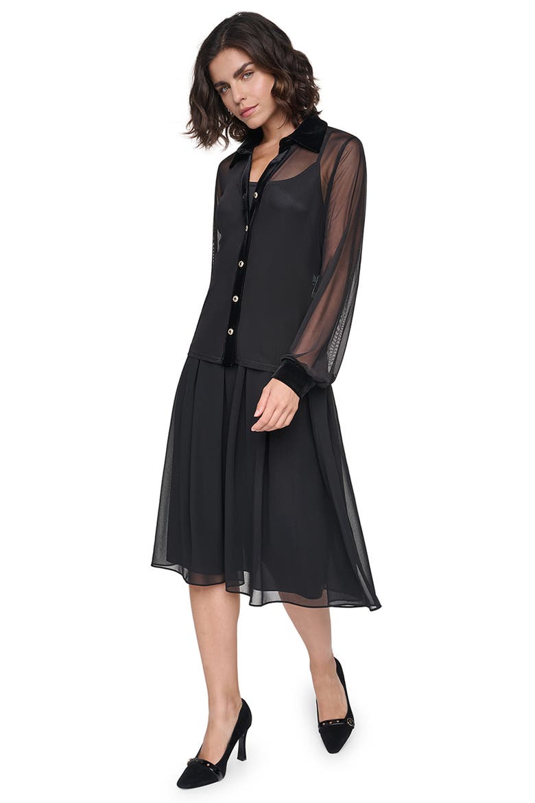 Mesh Shirt with Velvet Collar, Alternate, color, BLACK