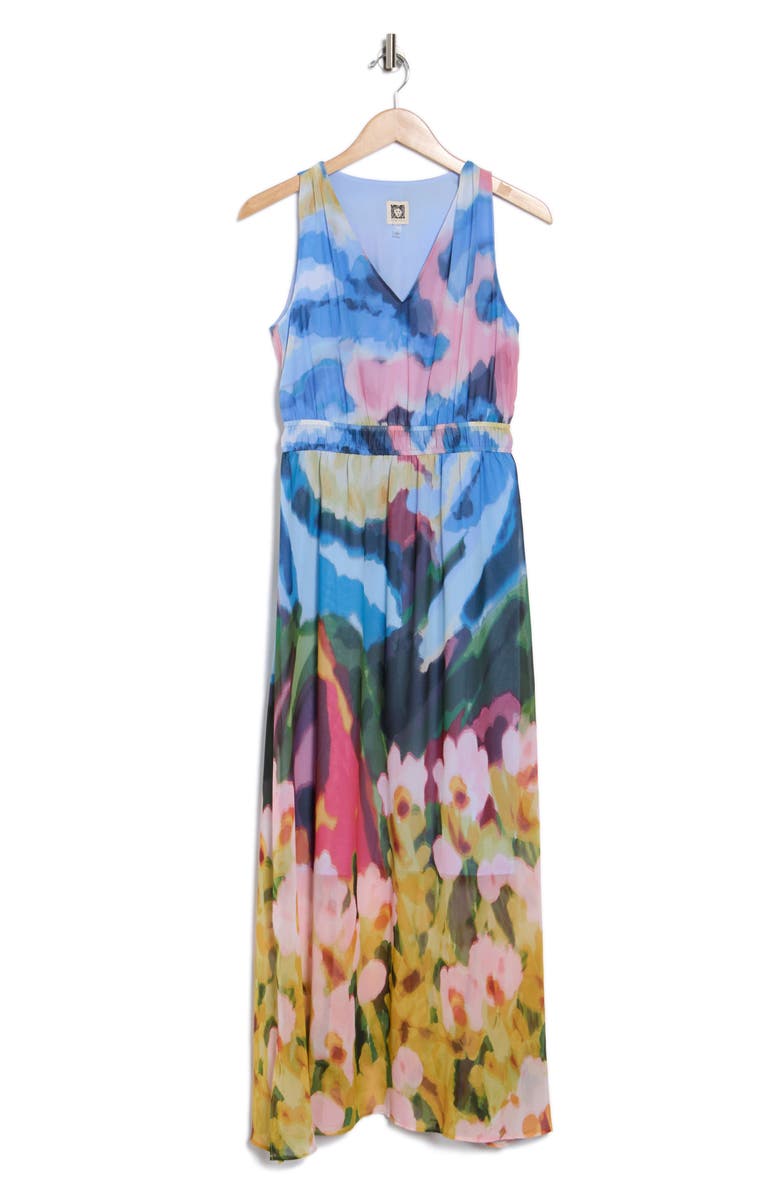 Anne Klein Print Sleeveless Maxi Dress, Alternate, color, Azurine Multi
