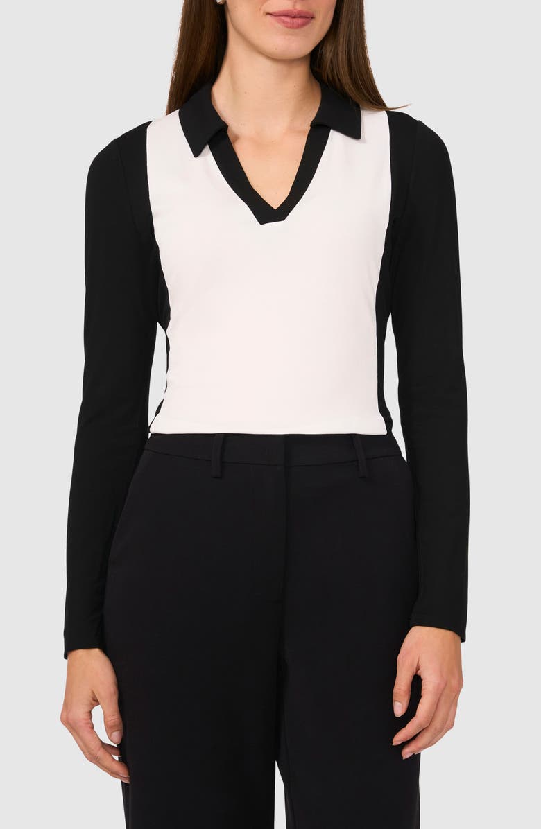 Halogen<sup>®</sup> Colorblock Johnny Collar Top, Main, color, Rich Black