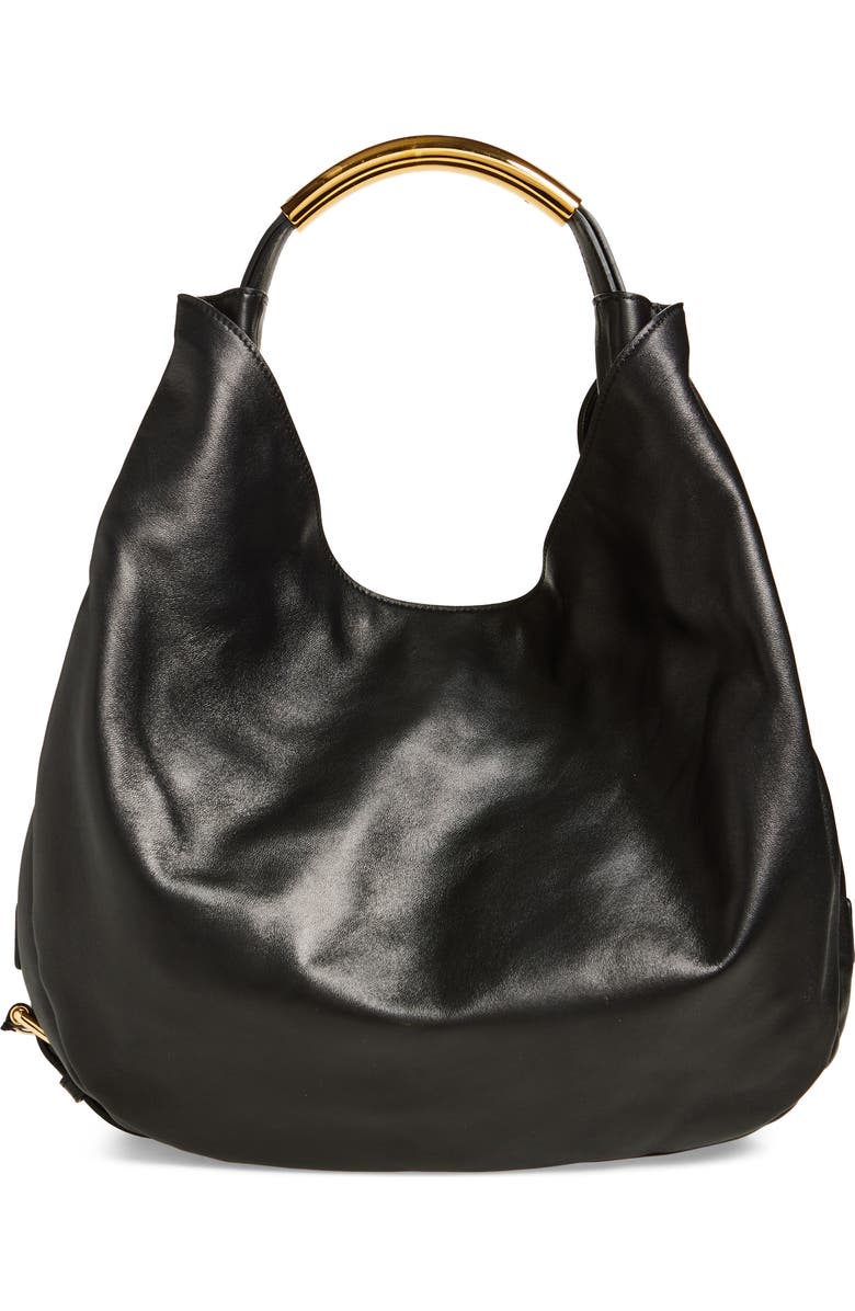 Moschino Handle Me Leather Hobo Bag, Main, color,