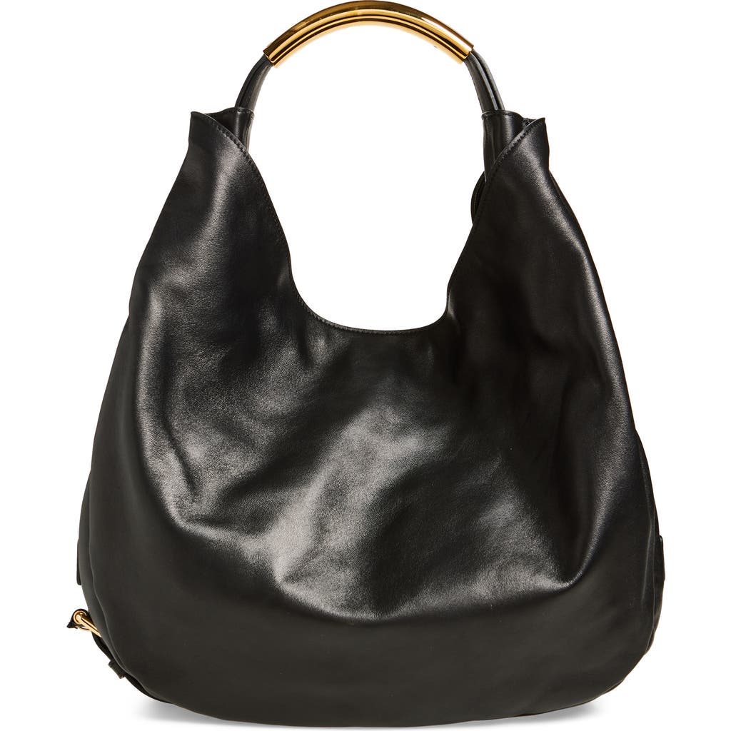 Moschino Handle Me Leather Hobo Bag in Black  product